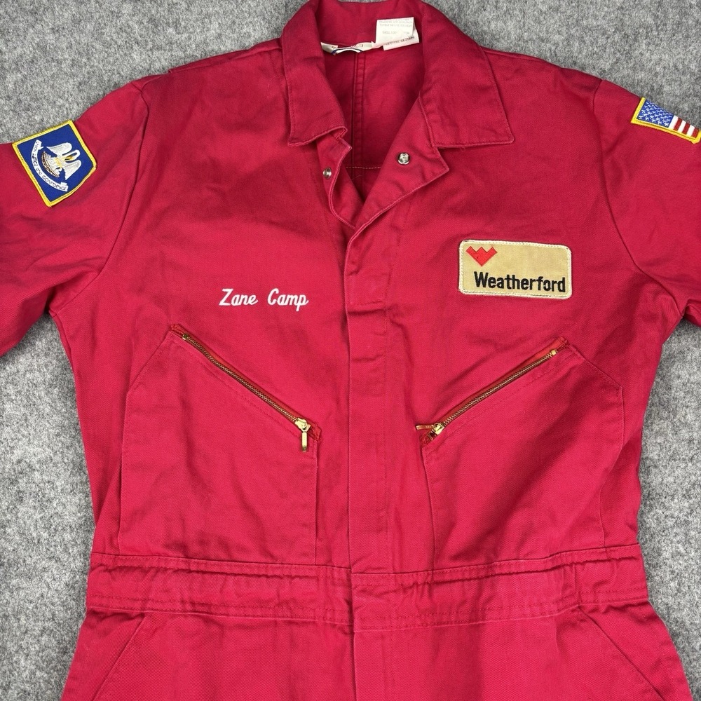 Walls Coveralls Mens 42 Tall Red Weatherford USA Flag Mechanic Workwear Uniform